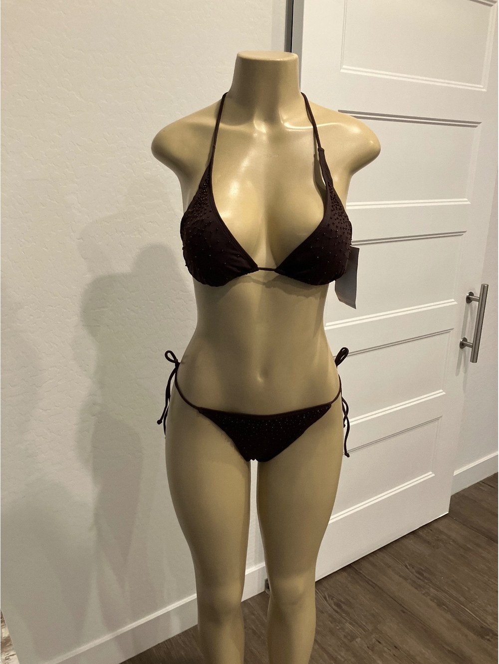 NWT H&M Brown Beaded Triangle String Bikini Set - Adjustable